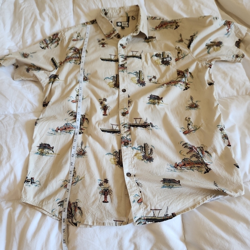 Salty Crew Men’s XL Hawaiian Fishing Shirt Boats Lobsters Surf Tropical Print - Picture 3 of 16